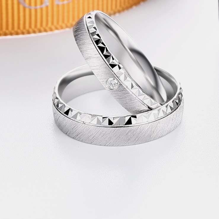 Silver Frosted Texture Love Road Pair Ring——Deduce your love journey