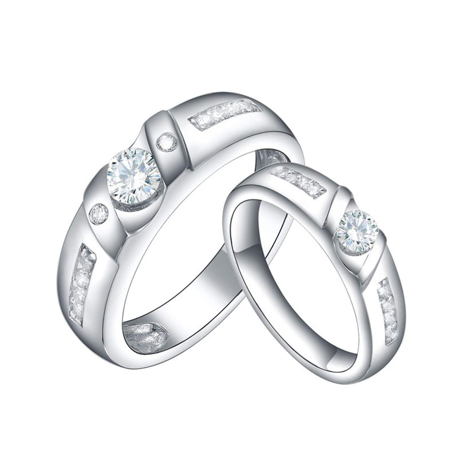 Shine Your Love: Silver Zircon Couple Rings