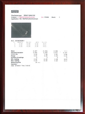 Gold plating thickness test report