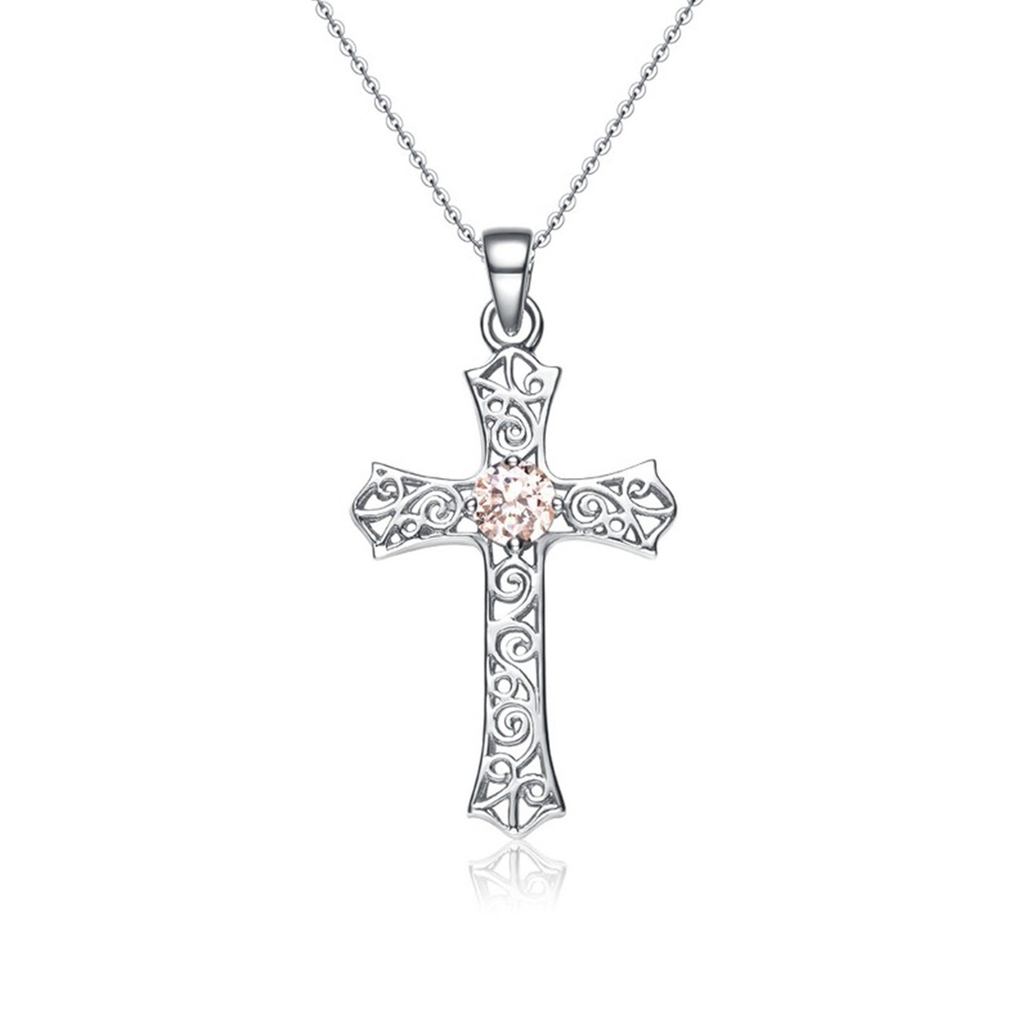 Women Minimalist Sterling Silver Cross Silver Chain Cubic Zirconia Cross Necklace