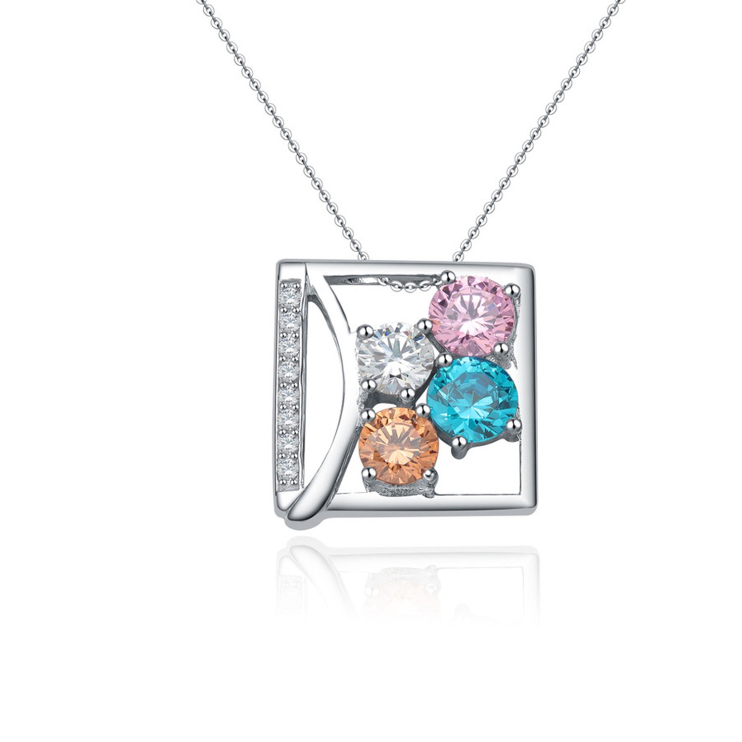 Square Colorful Cubic Zirconia Pendant Necklace 925 Sterling Silver Charming silver Necklace Jewelry