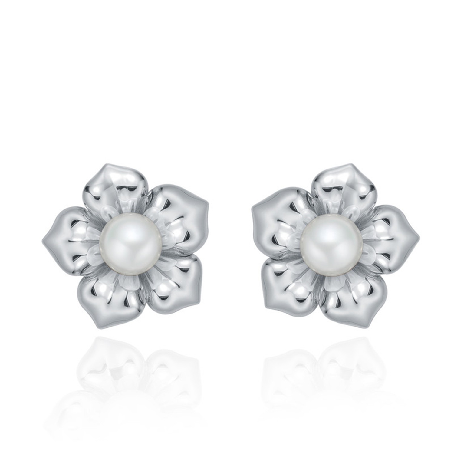 Women Waterfreah Pearl Flower Earring Jewelry 925 Sterling Silver Stud Earrings