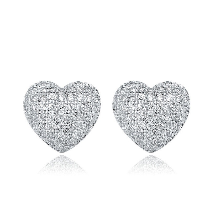 Elegant classic 925 sterling silver heart shape studs earrings jewelry for women