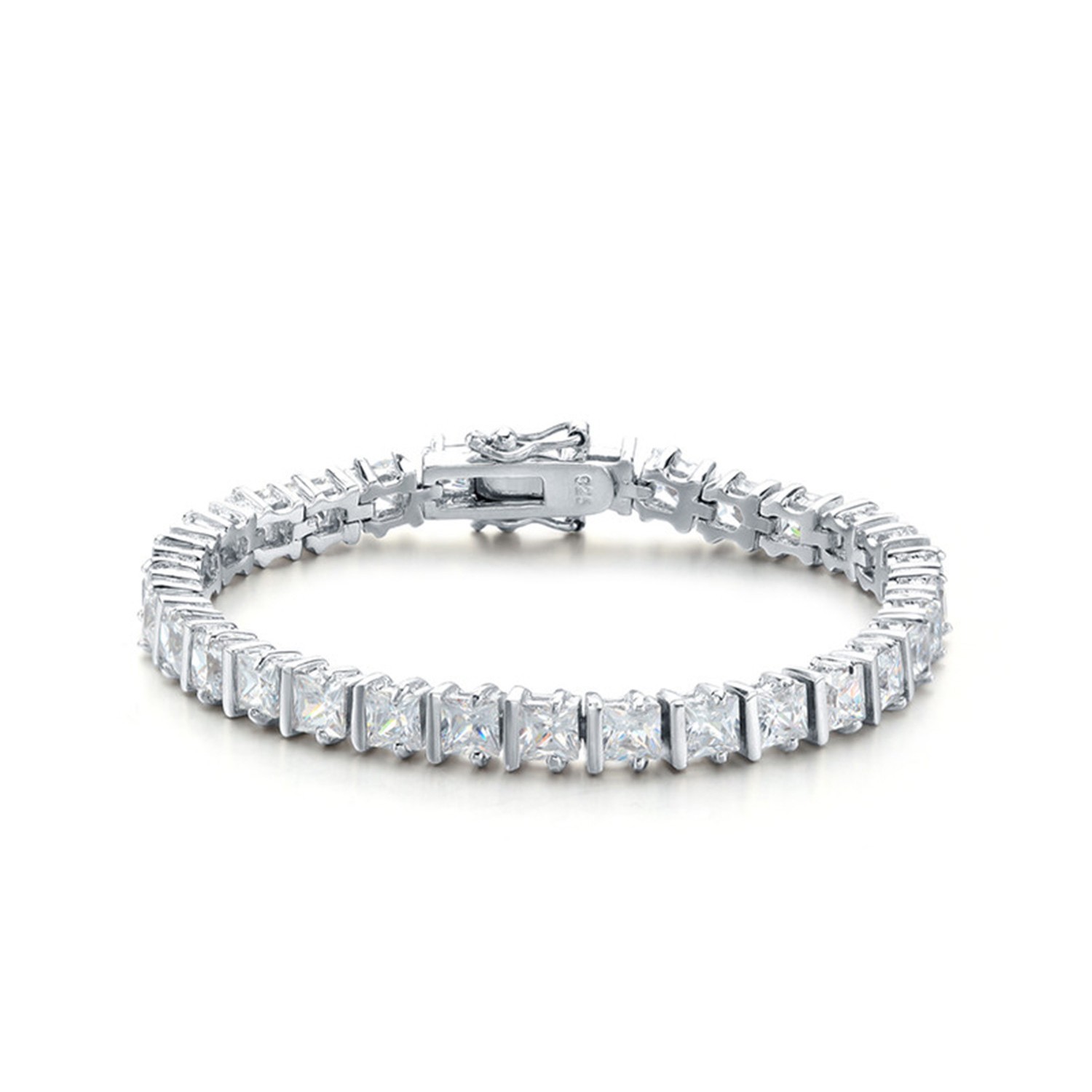 Classic Trendy 925 Sterling Silver White Bangle Cubic Zirconia Bracelets Jewelry Women