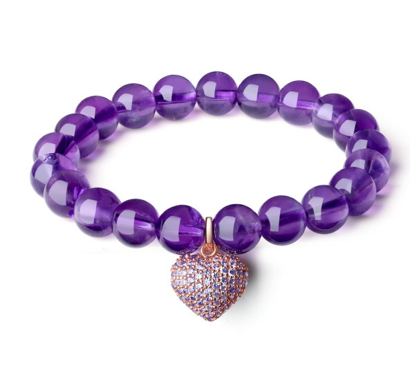 Wholesale Custom Charm Purple CZ Heart Pendant Bracelets quality Bead Bracelet For Women