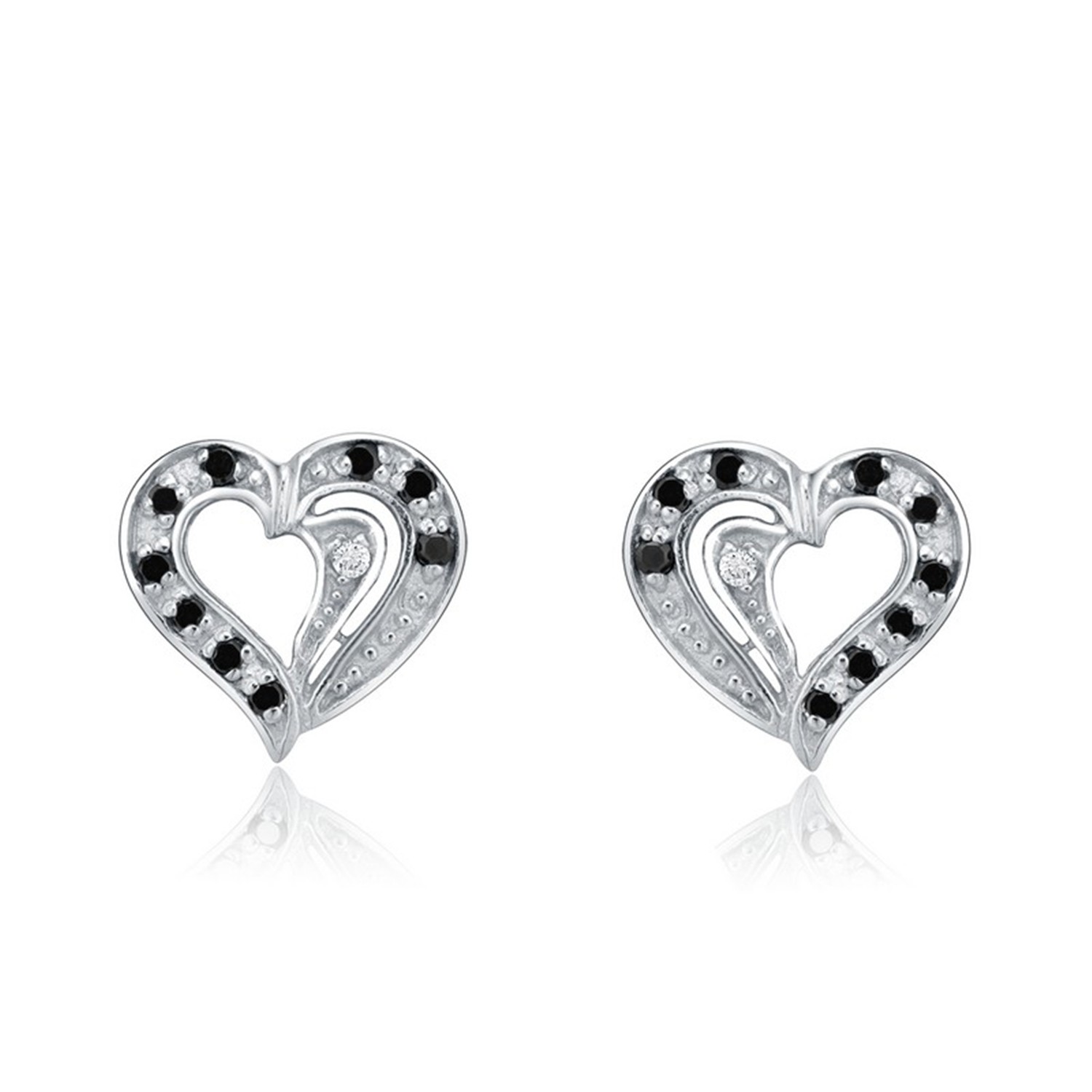 Fashionable Trendy 925 Sterling Silver Heart Shape White And Black CZ Stud Earrings