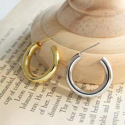 High Quality Sterling Silver Gold/Rhodium Plated Tube Hoops Earrings Women 