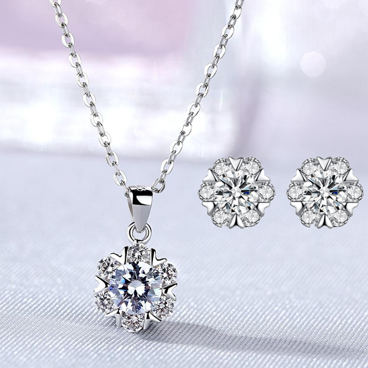 Rhodium Plated High Quality Pendant Earing And Necklace Ladies 925 Sterling Silver Jewelry Set