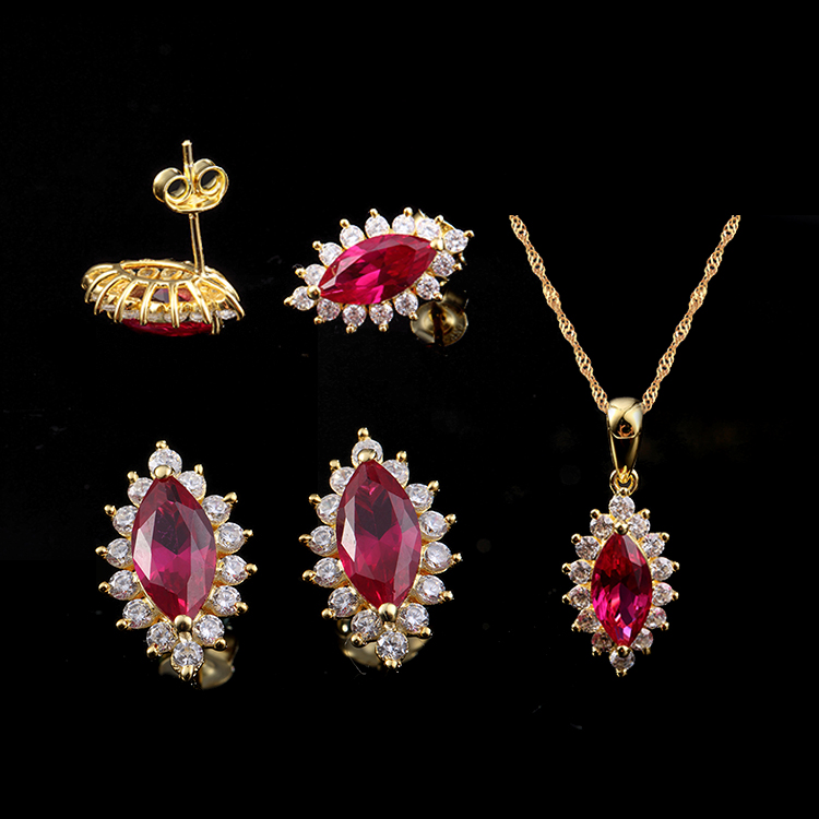 Fashion Bridal Women Red corundum Jewelry Sets For Party Anniversary Engagement Gift Wedding