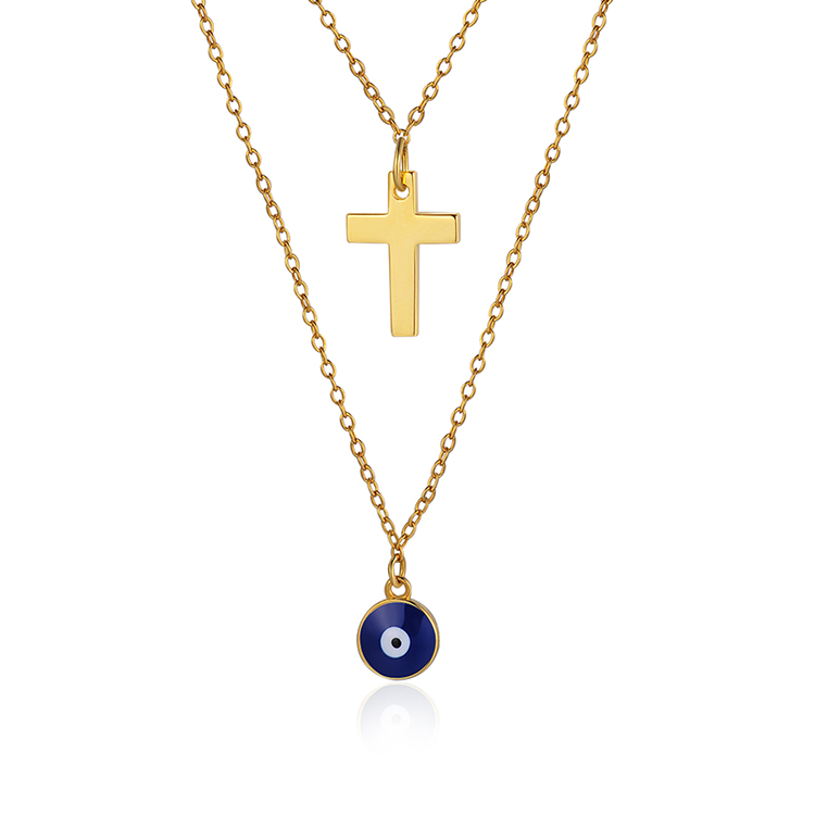 European and American Style Fashion Gold Plated Double Layer Chain Cross Pendant Necklace 