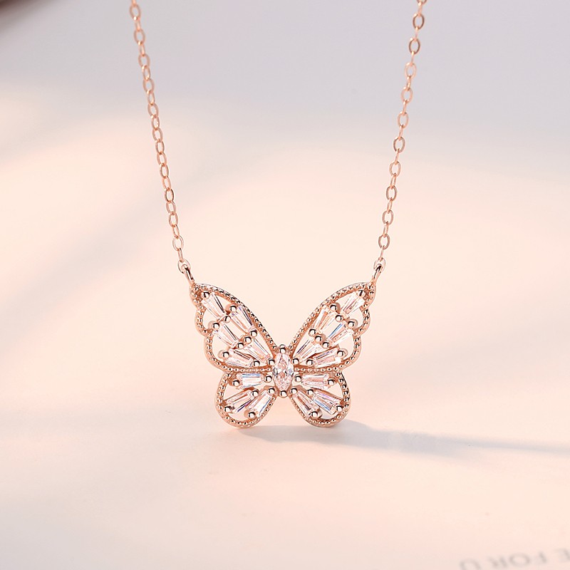 Silver/Rose Gold Plated  Adjustable Chain Trendy Jewelry for Women  Butterfly Pendant Necklace
