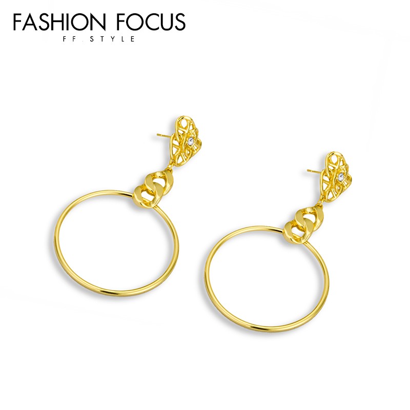 Factory Manufacturer Brass 18K Gold Plated Women Elegant Jewelry Circle Hoop Drop Earrings