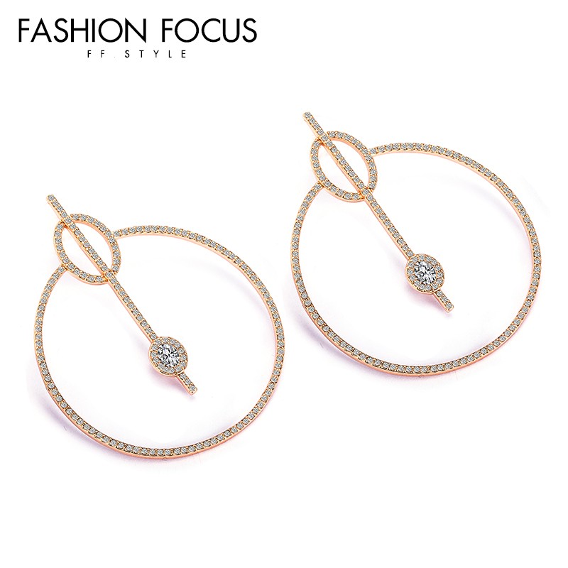 Fashion Personalized CZ Brass 18K Gold Plated Women Jewelry Cubic Zirconia Oversize Hoop Earrings