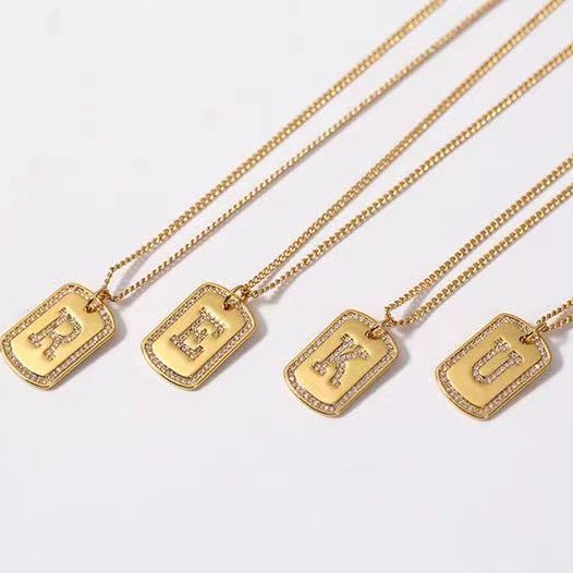  Square Geometric Letter Pendant   Women 18K Gold Initial Necklace