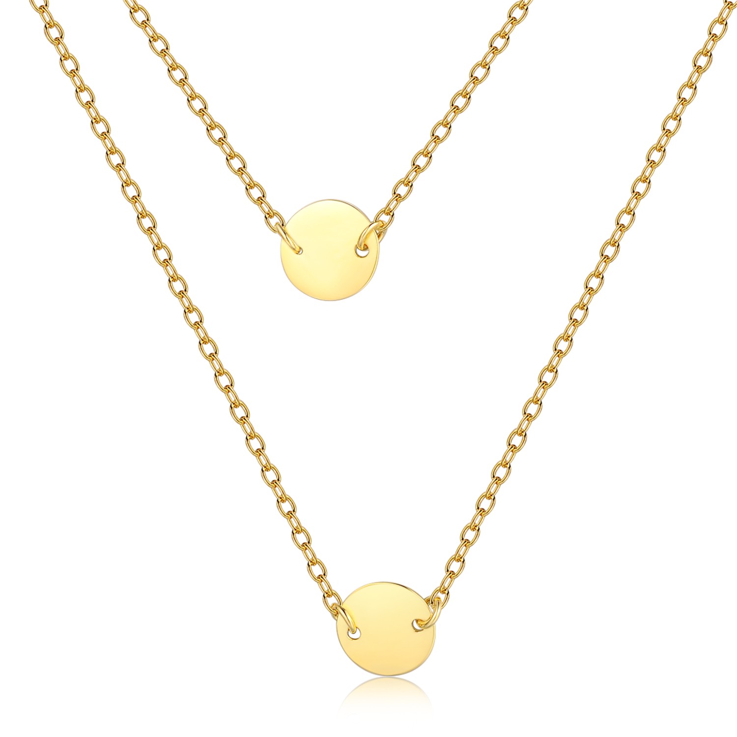 Happiness women Two Layer Gold Plated Layering Circle Round double row Coin Disc Pendant Necklace