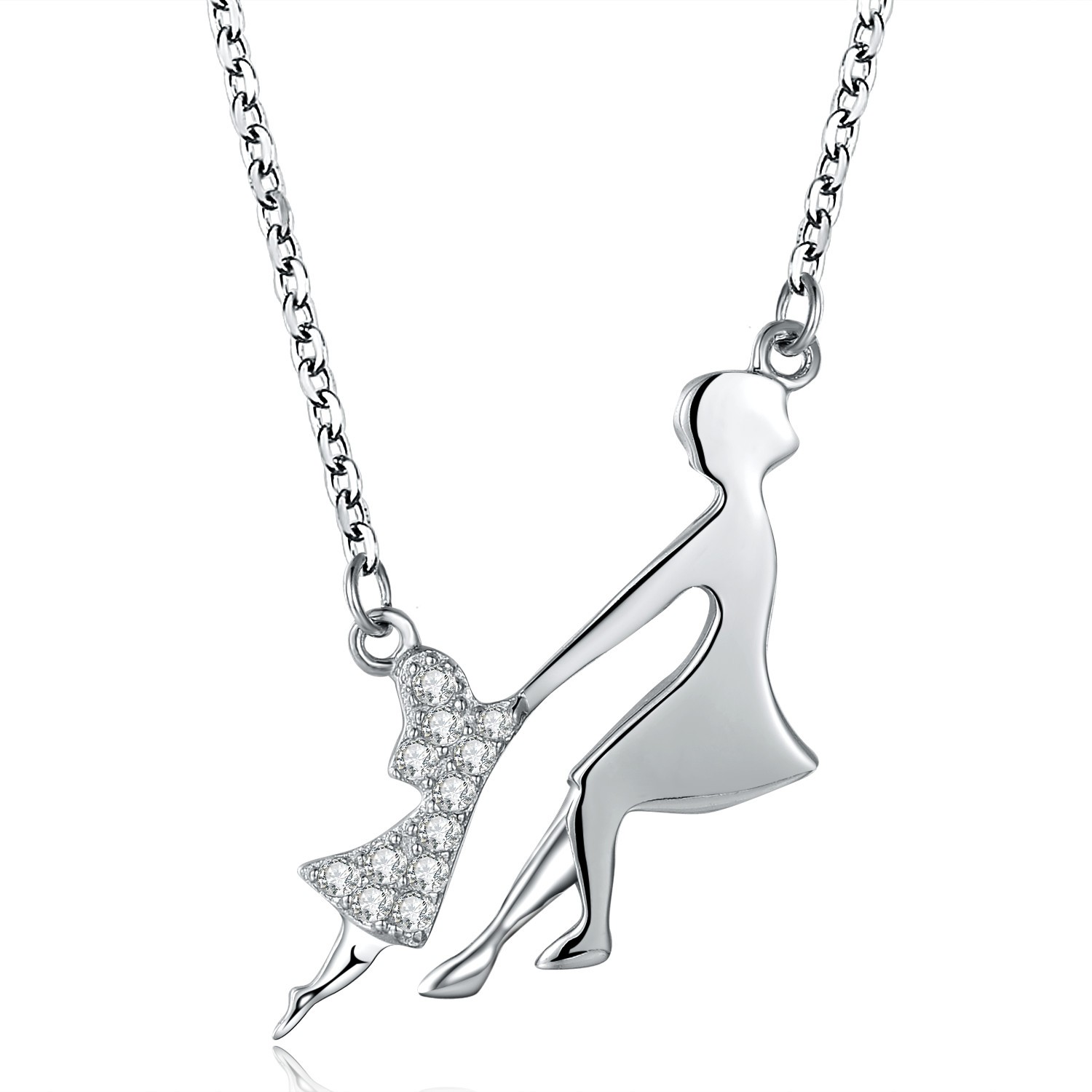  Pendant Jewelry 925 Sterling Silver Cubic Zirconia Mother Daughter  dancing Mother Day Necklace