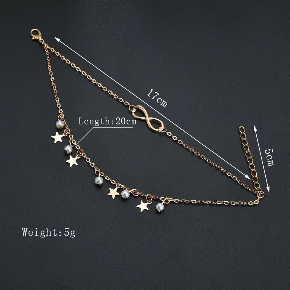 Women Multilayers Gold Plated Wholesale Charm Chain Star Pearl Pendant Anklets
