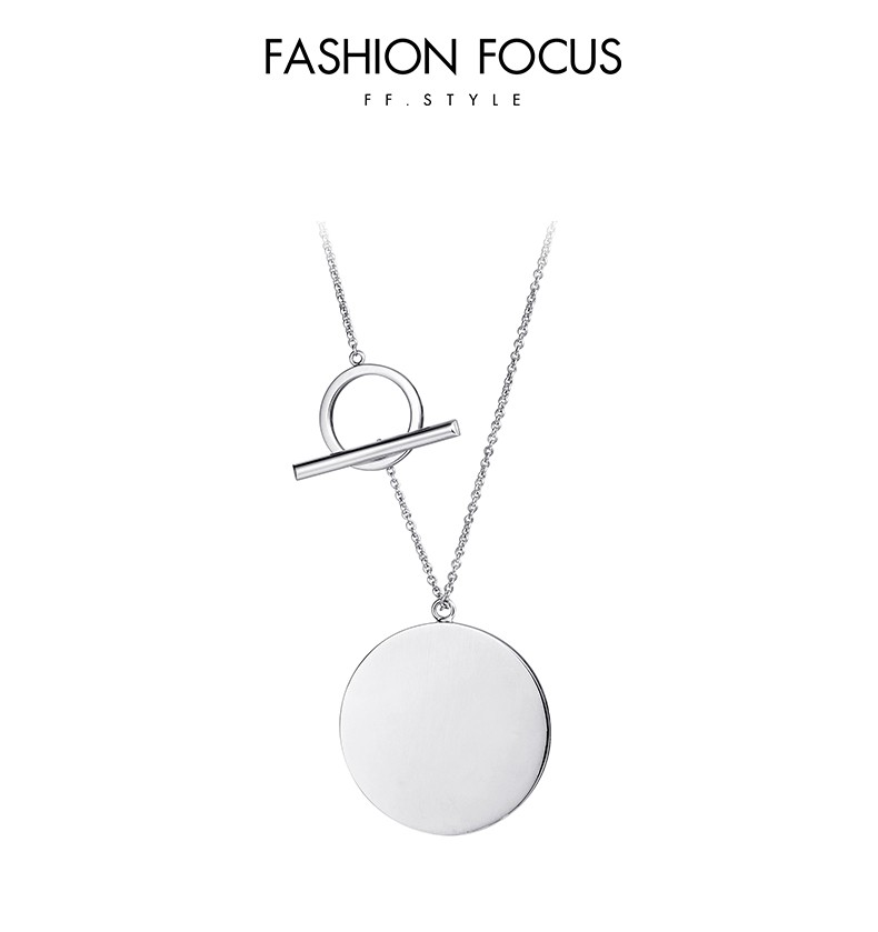 High Quality Brass Rhodium Plated Custom Personality Jewelry Women lomg Circle Disc Pendant Necklace