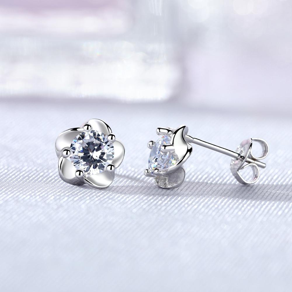 High Quality Wholesale Silver Jewelry Earrings Women 925 Sterling Silver Cubic Zirconia Flower Stud 