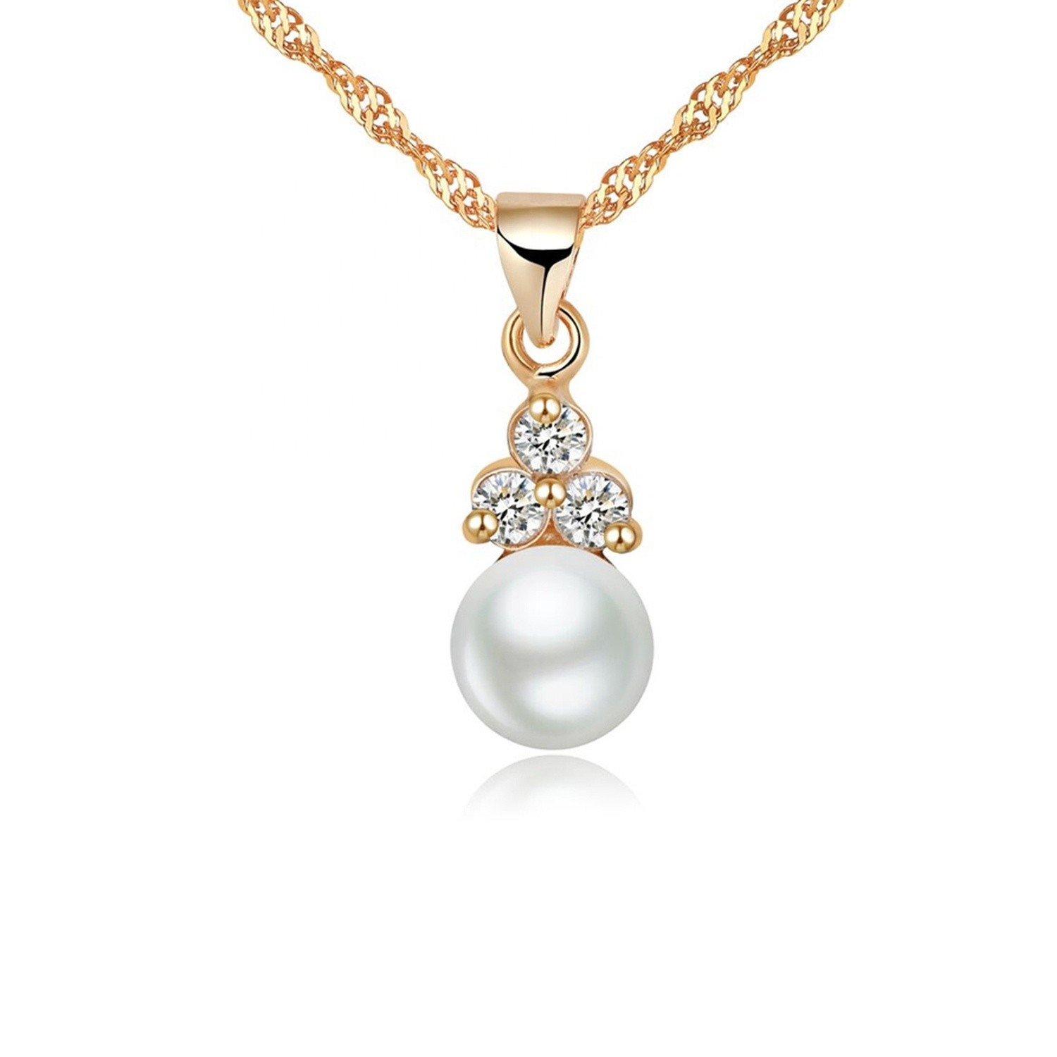 Sterling SilverGold Plated jewelry Zirconia Freshwater Cultured Natural Real Pearl pendant Necklace 