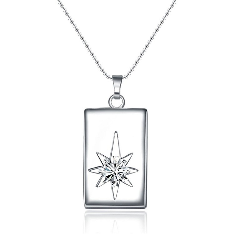 Wholesale  Classy Rhodium Plating CZ Jewelry 925 Sterling Silver Rectangle Pendant Necklace