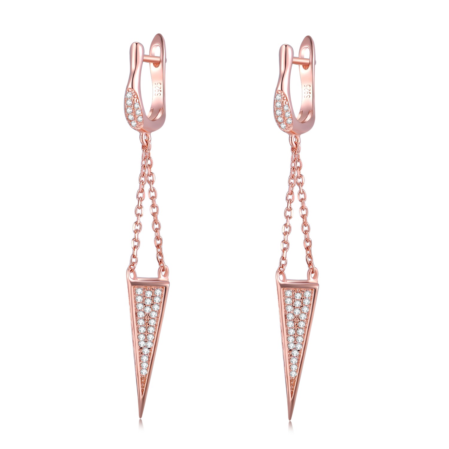 Wholesale Vendor Jewelry Earrings 925 Sterling Silver Rose Gold Plated Triangle Shape Drop Earring
