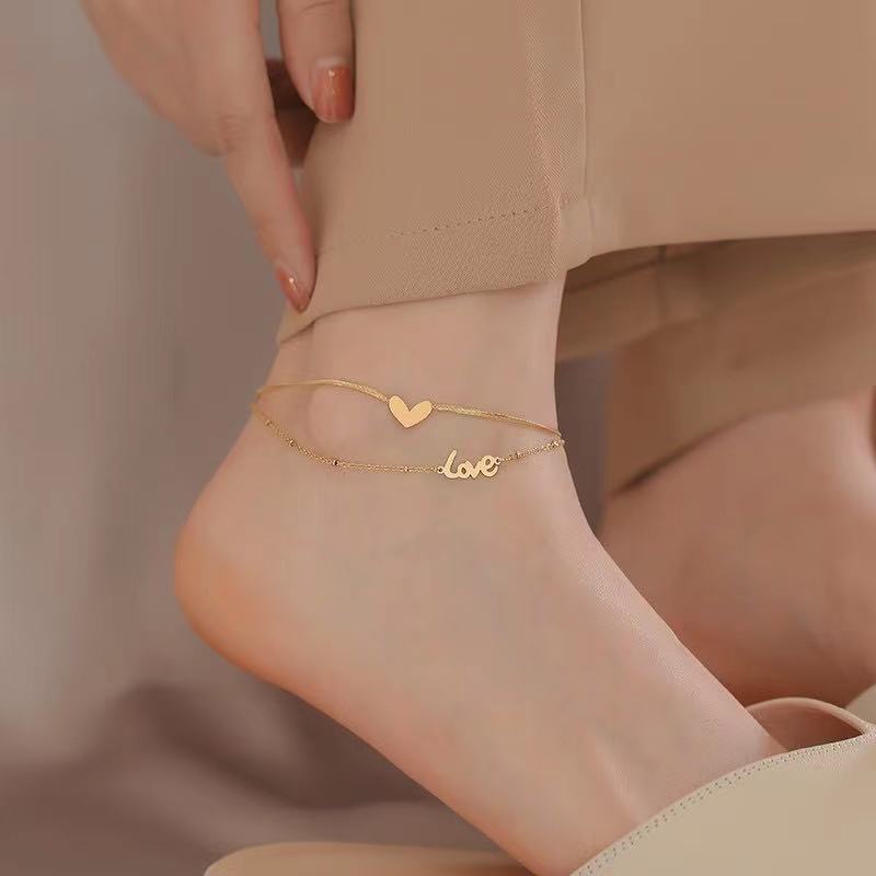 Women Trendy 18K Gold Plated Heart Snake Chain Anklet