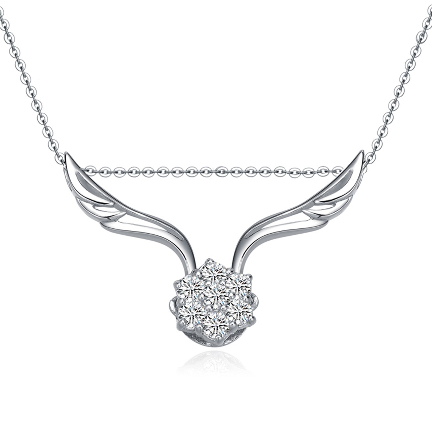  Nickel-Free Lead-Free jewelry 925 Sterling Silver cross chain Cubic Zirconia Wing Pendant Necklace