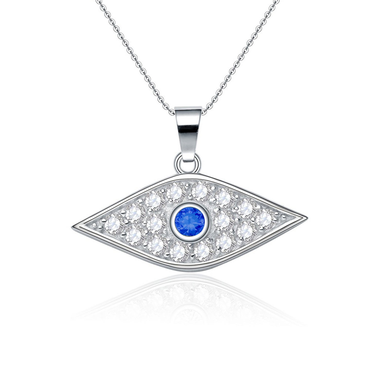 Factory Necklace Jewelry women 925 Sterling Silver Cubic Zirconia Blue White CZ Pendant Eye Necklace
