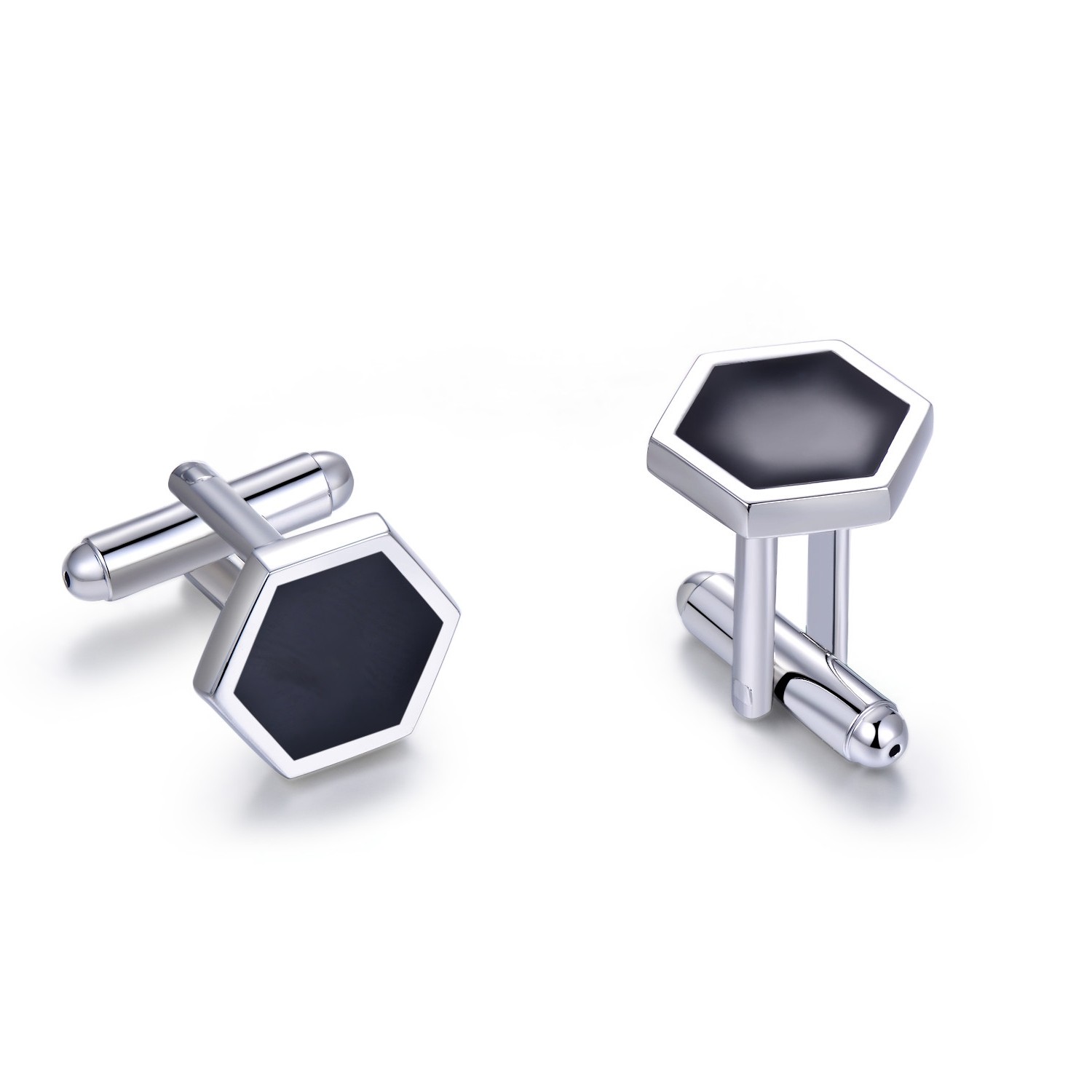 Black Hexagon Enamel Men Jewelry Wholesale Minimalist Brass Sublimation Cufflinks