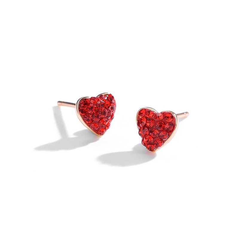 Factory Direct Sales Red CZ Bling 925 Sterling Silver Heart Earring Women Fashion Cute Earring Stud
