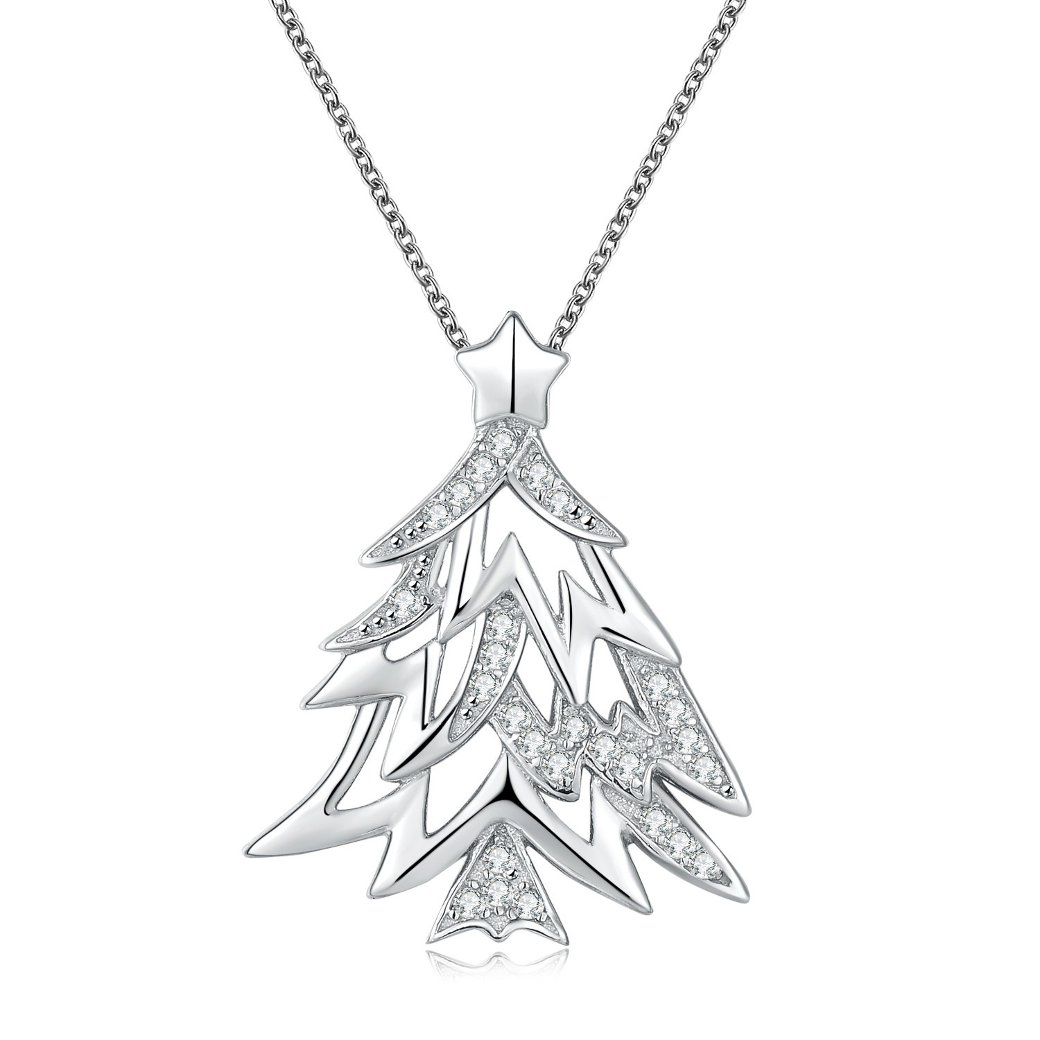 HIgh Quality Trendy Women Jewelry Cubic Zirconia 925 sterling silver necklaceChristmas Tree Necklace