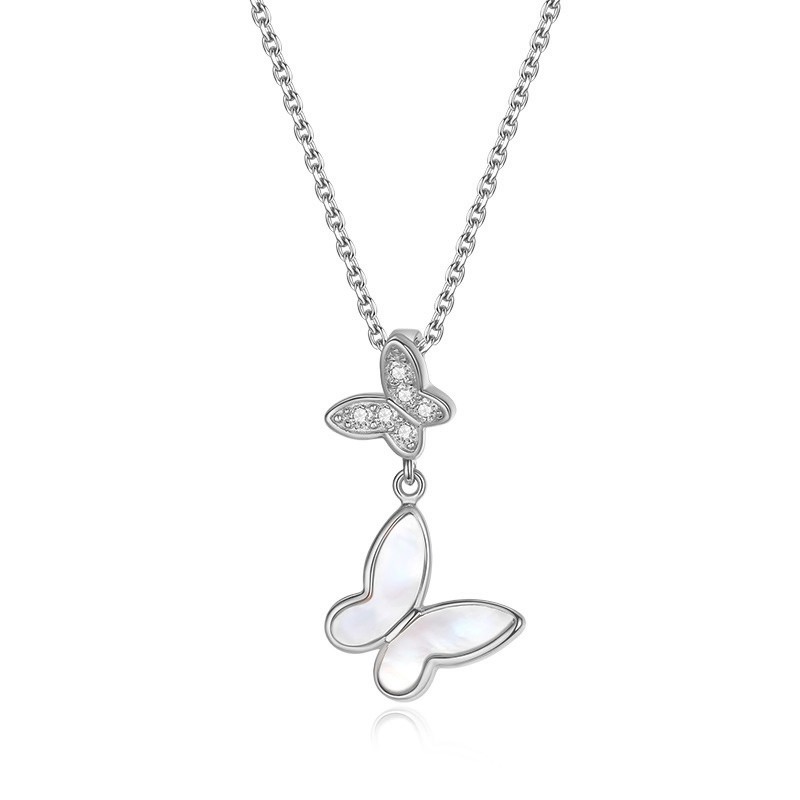 Wholesale dainty cz Rhodium Rose Gold Plated 925sterling silver pendant shell butterfly necklace