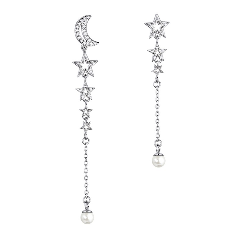 Fashion Jewelry Party Bling Star Cubic Zirconia Pearl Earring 925 Sterling Sliver Earring Drop