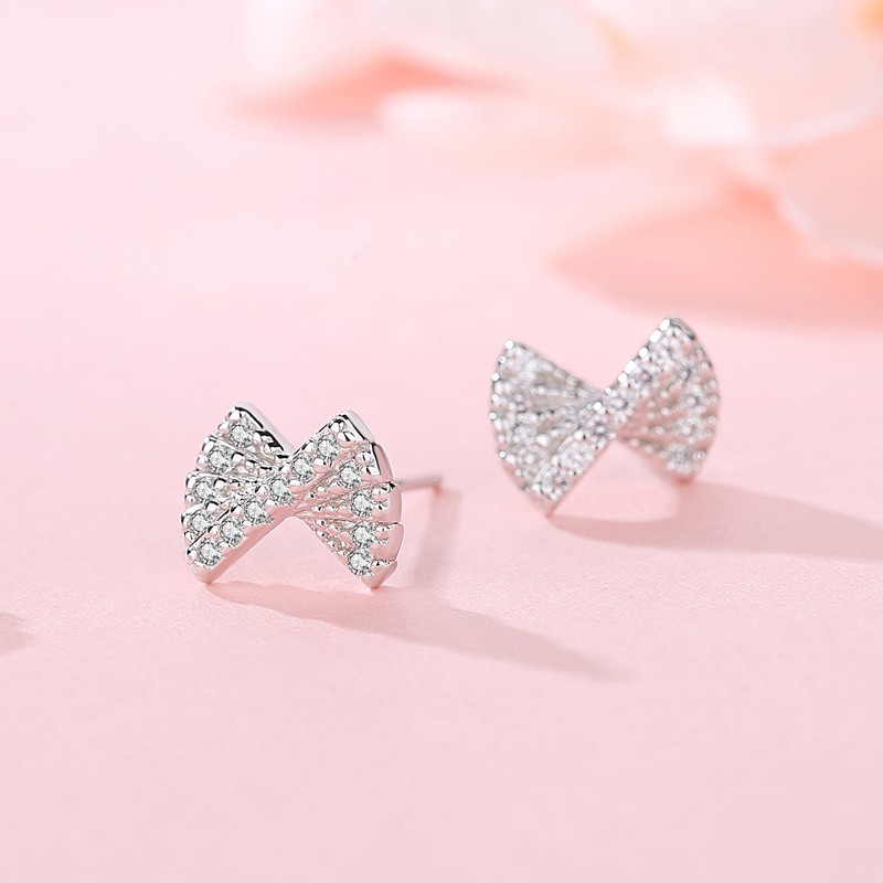 Manufacturer Wholesale Designer Bow Tie Earrings 925 Sterling Silver Women Gift Earring Stud
