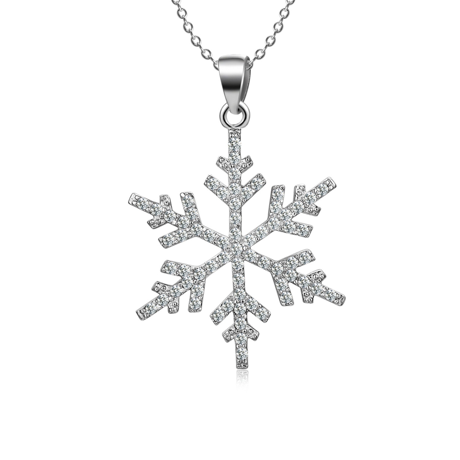 wholesale  Women Jewelry Cubic Zirconia 925 Sterling Silver Christmas Snowflake Pendant Necklace