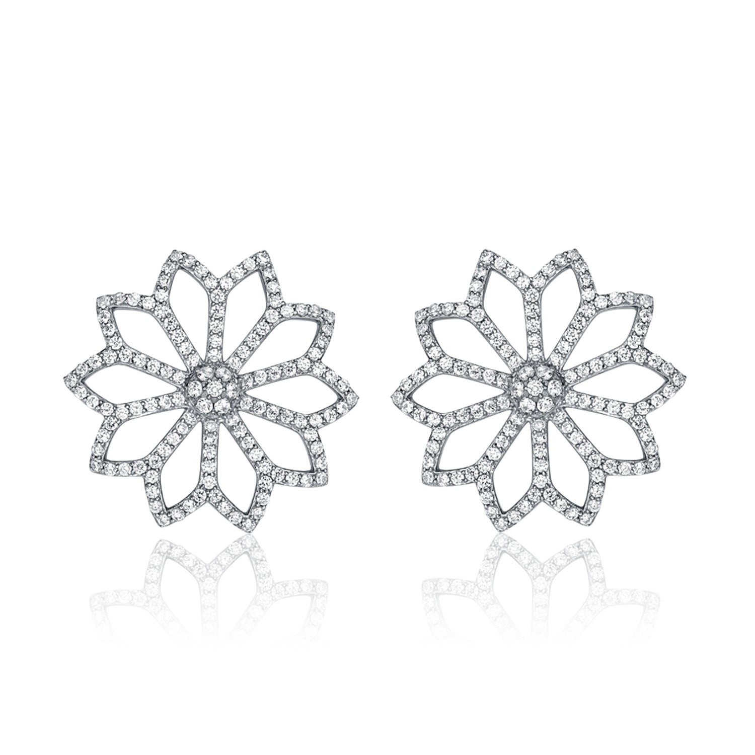 Manufacture Jewelry Elegant 925 Sterling Sliver Earring Bling CZ Hollow out Flower Earring Stud Jewe