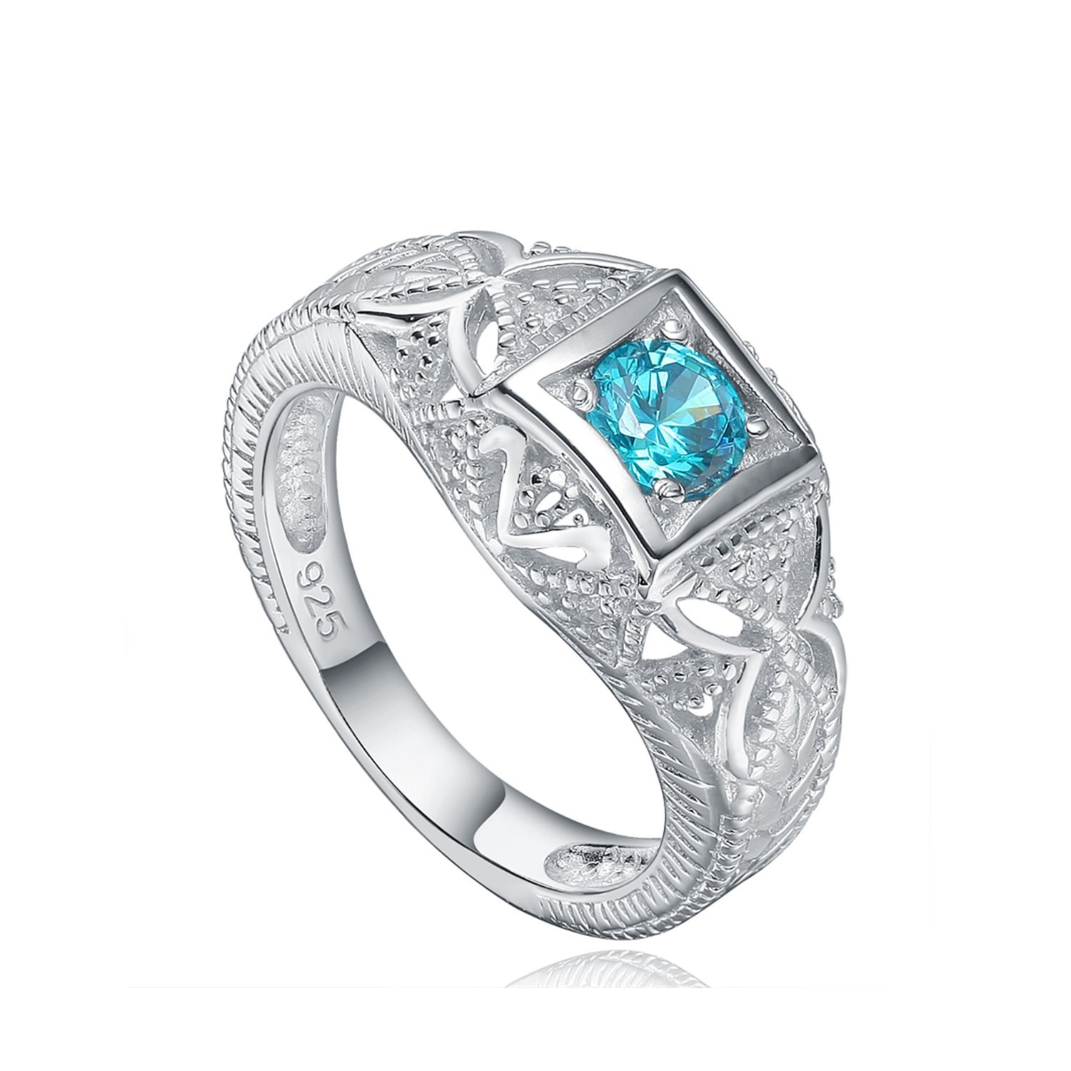 925 Sterling Silver Rhodium Plating jewelry  Statement Solitary Blue Stone Rings Women ring