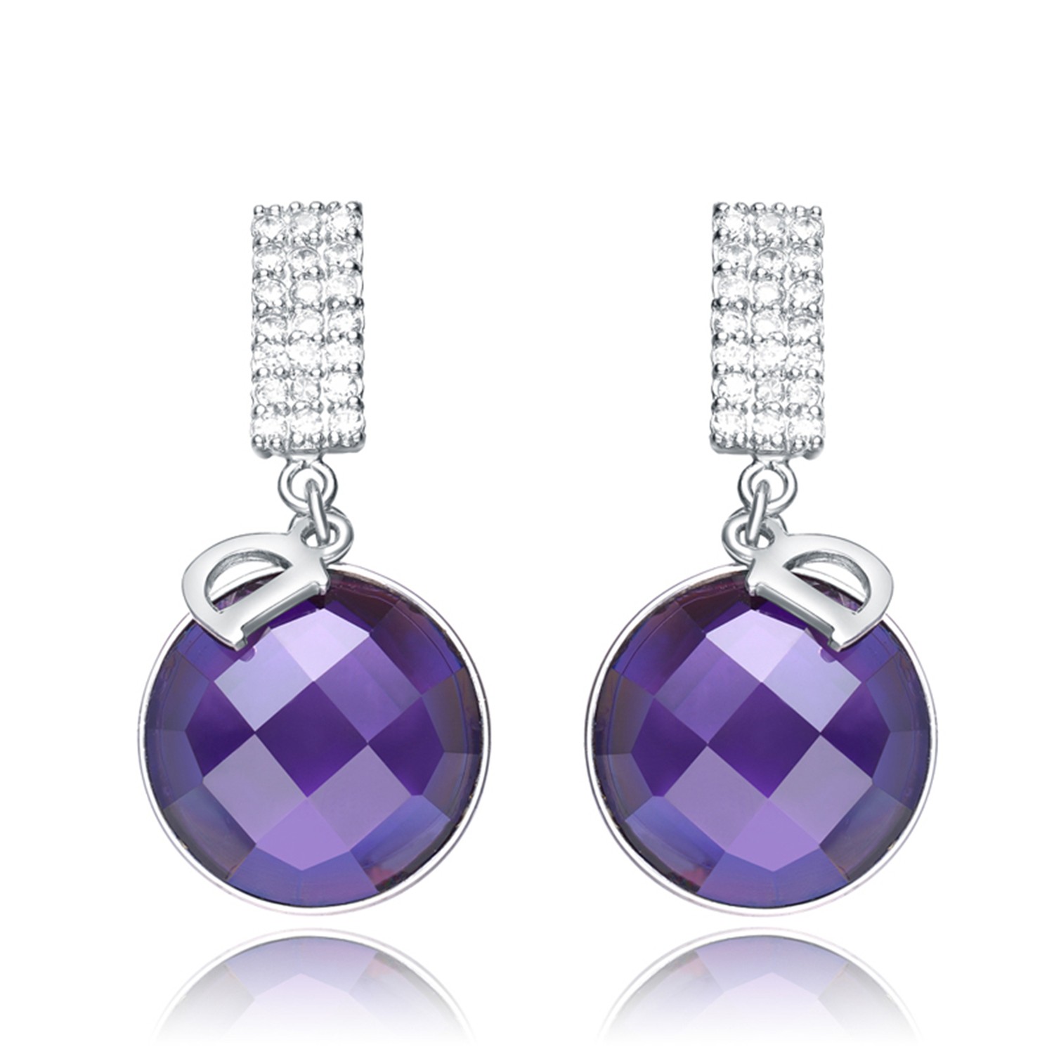 Fashion Earring 925 Sterling Silver Purple CZ pendant Women Gift Earring Drop Jewelry