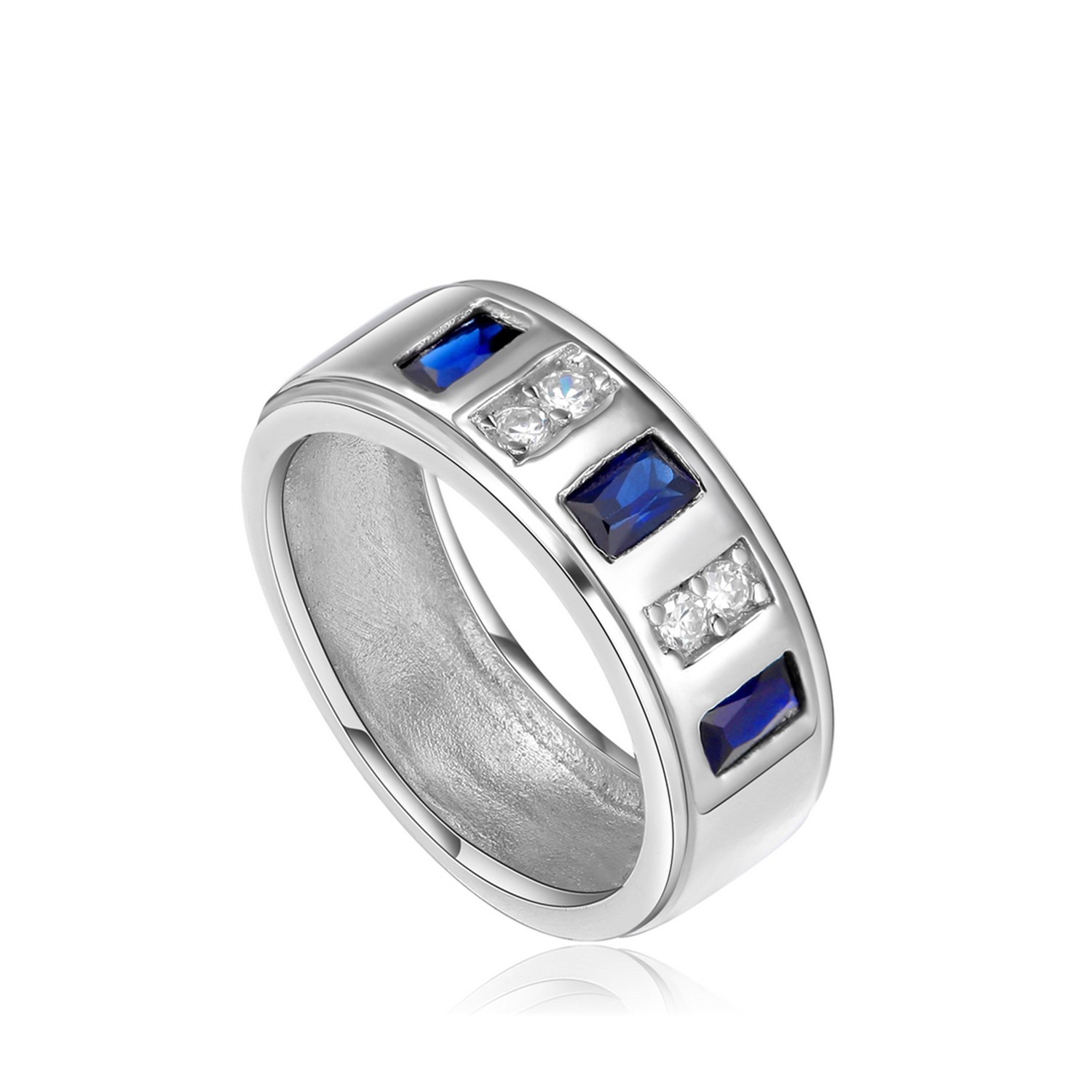 Square Synthetic Blue Sapphire Zircon Jewelry 925 Sterling Silver Ring Men Women Wedding ring