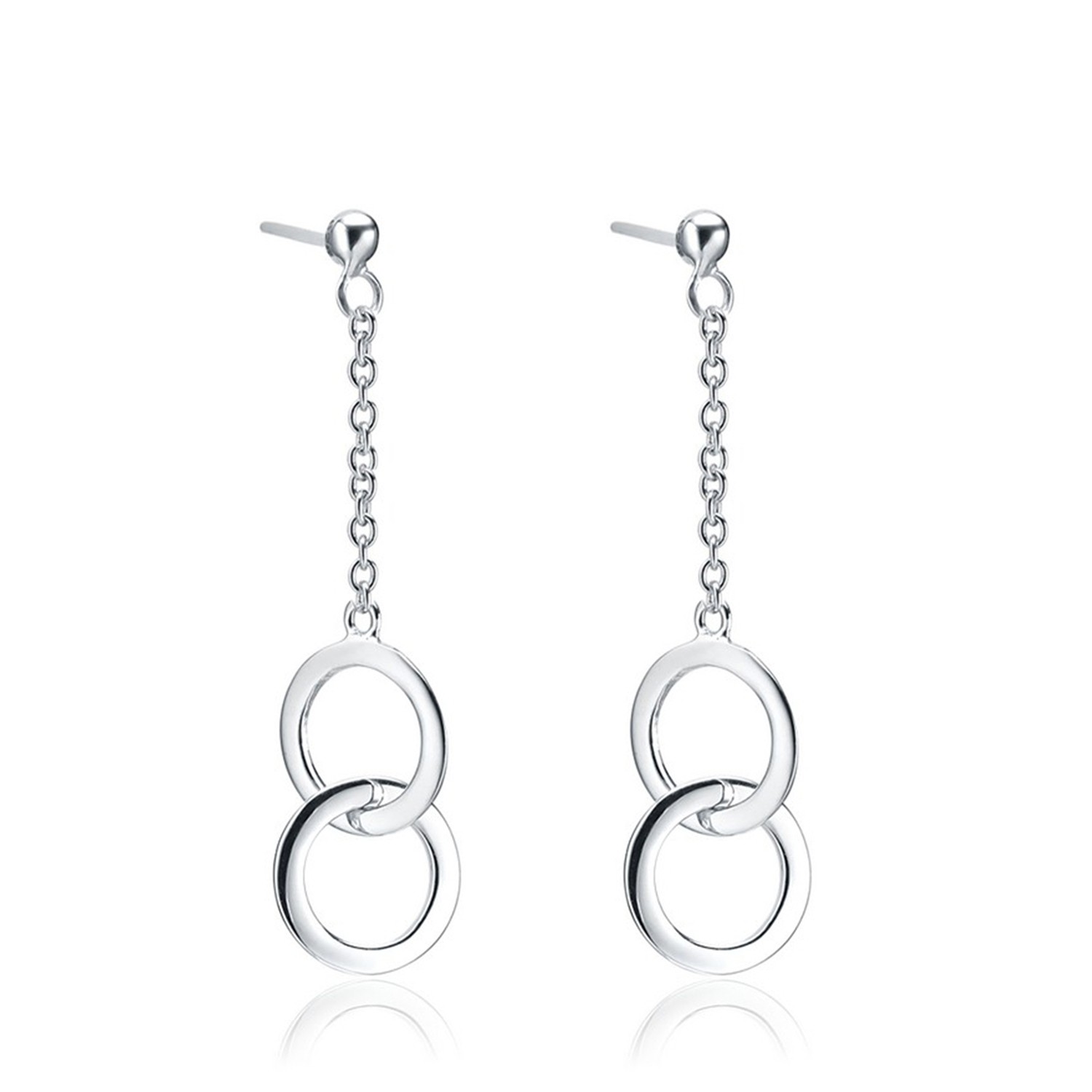 2021 New Design Minimalist 925 Sterliing Sliver Women Gift Long Drop Two Circle Erring Jewelry