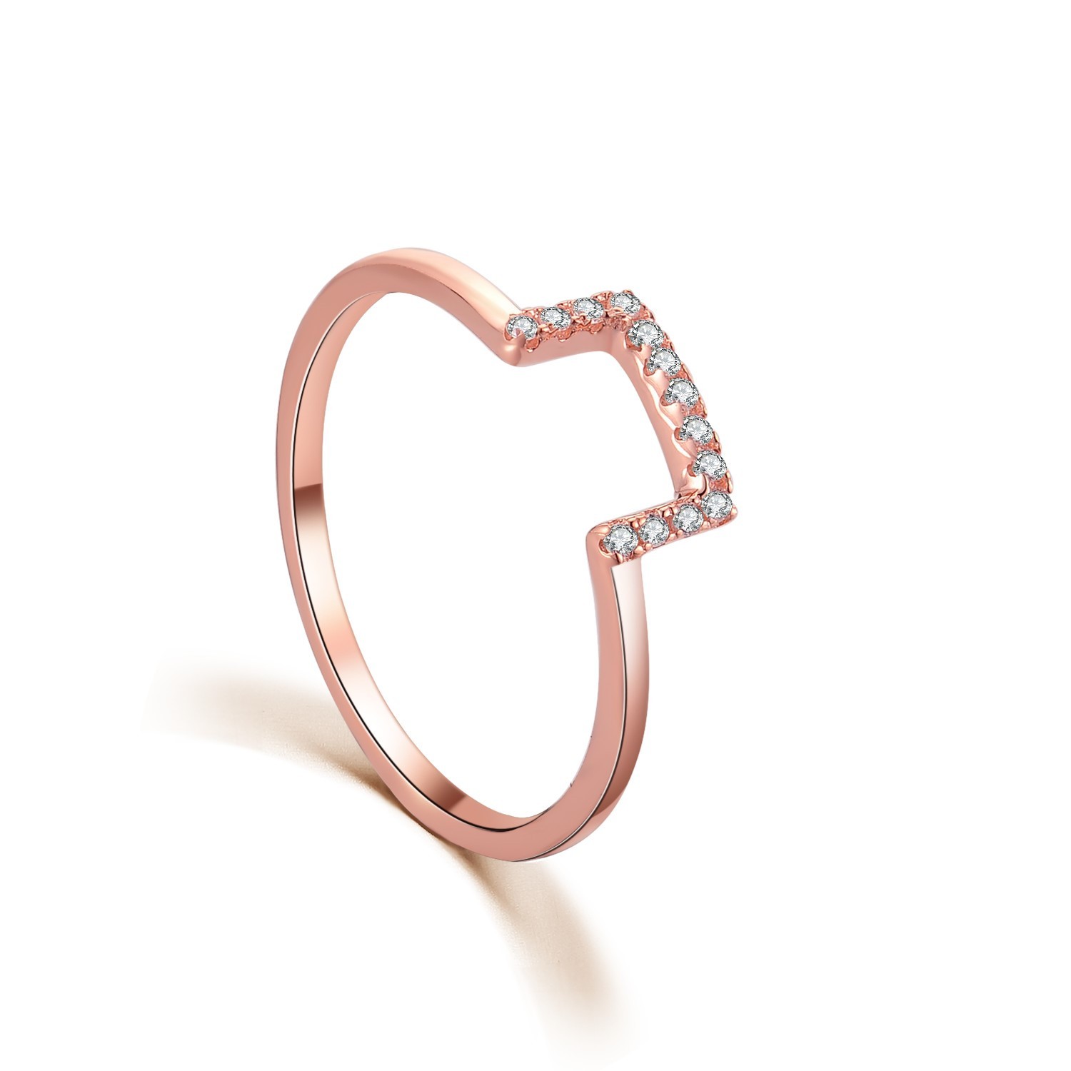 925 Sterling Silver White Cubic CZ Geometric Hollow Ring Personality Pink Color for Women Girls Gift
