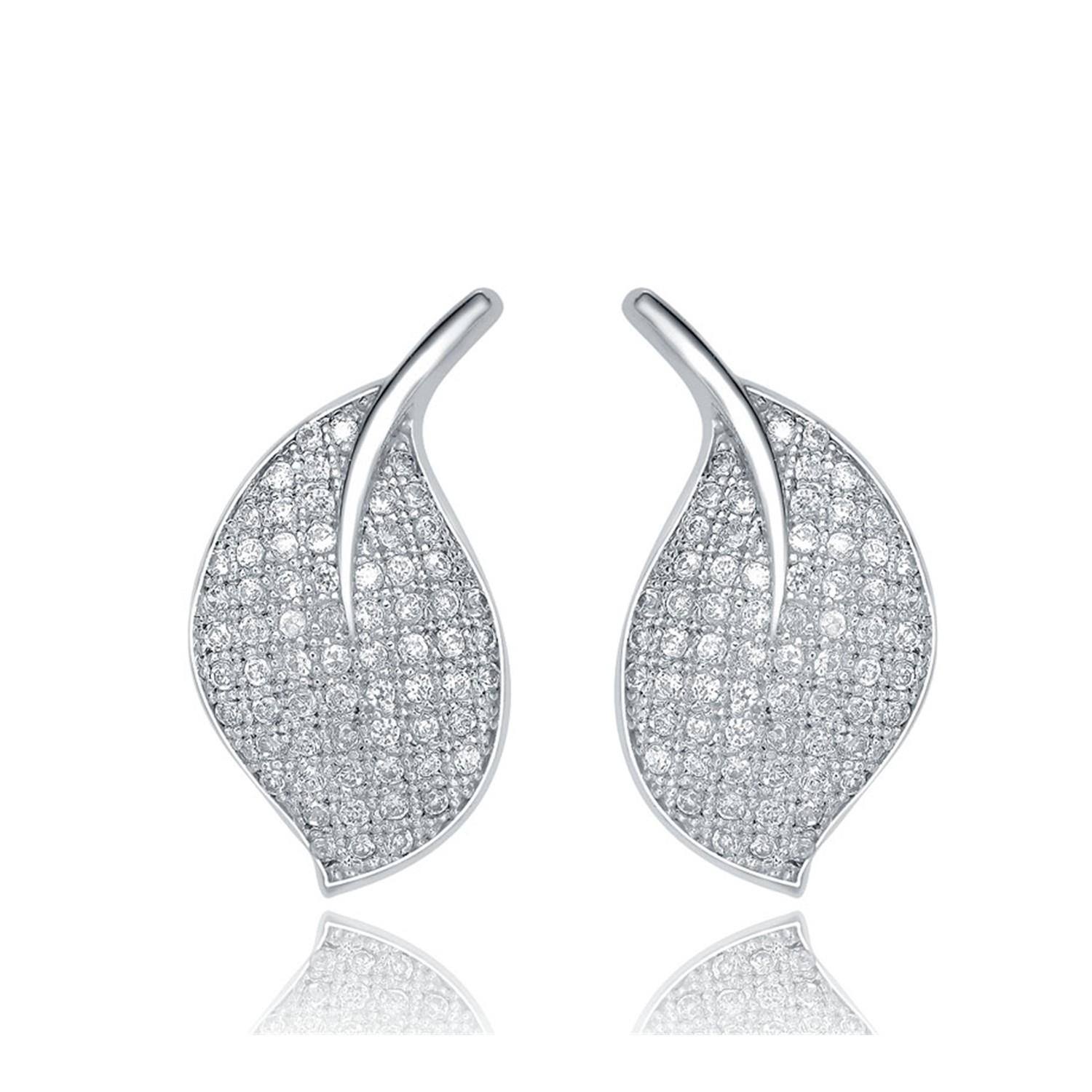 New Fashion Couple Leaves Earring Bling CZ 925 Sterling Sliver Women Earring Leaves Stud Jewelry
