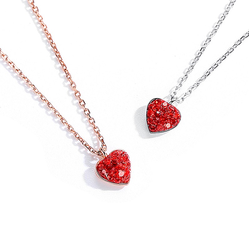 Factory Wholesale 925 Sterling Silver Rose Gold Plated Cubic Zirconia Red Heart Pendant Necklace 