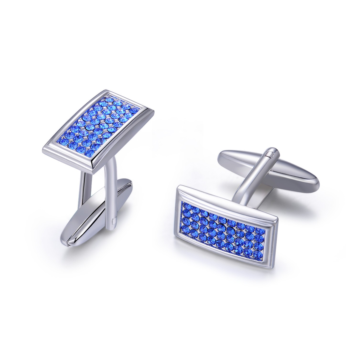 Custom popular 925 sterling Silver cufflink blue CZ rhodium plated ring jewelry