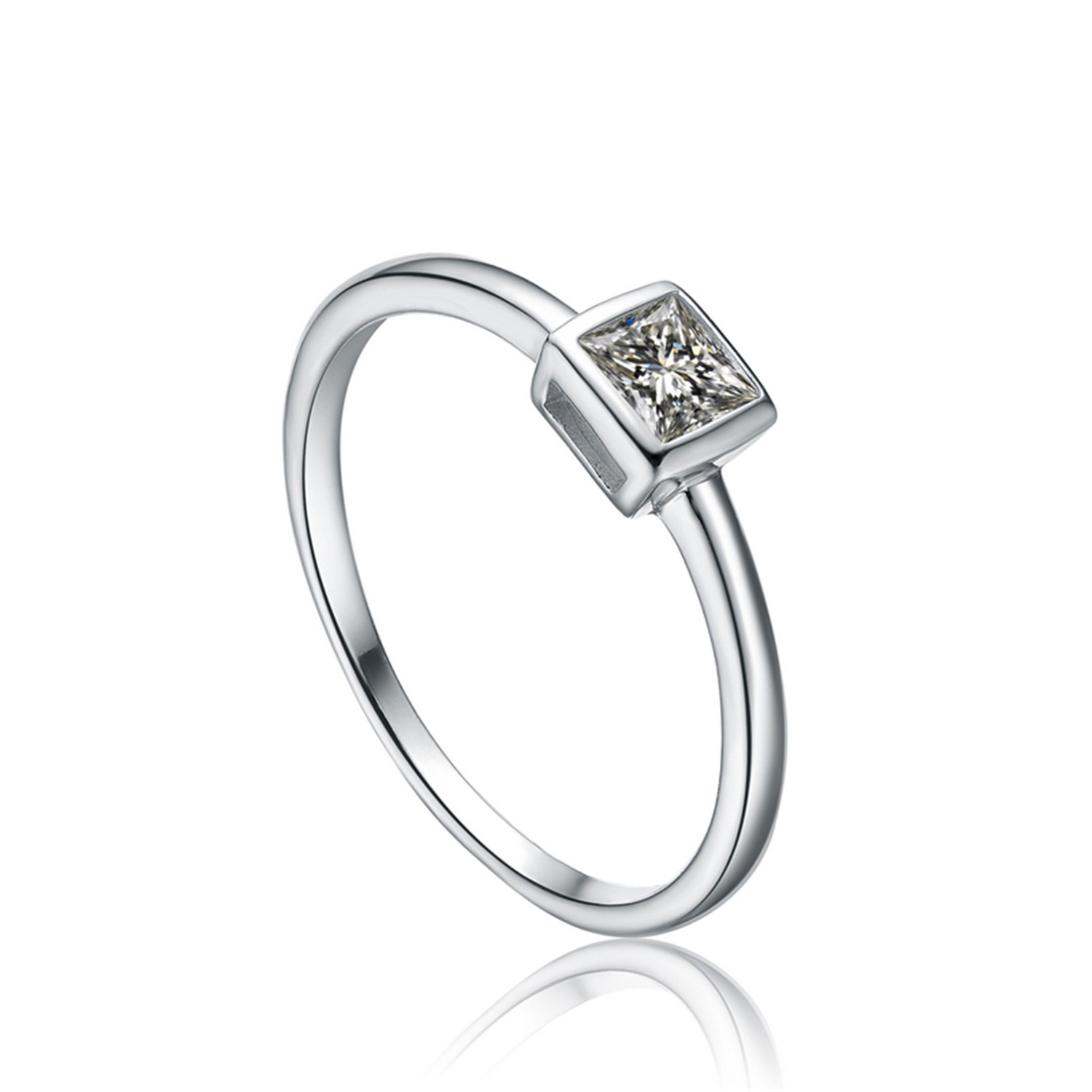 Light Simple Small Square Jewelry Female Cute Finger Rings Women Girls Ring White CZ 925 Silver 