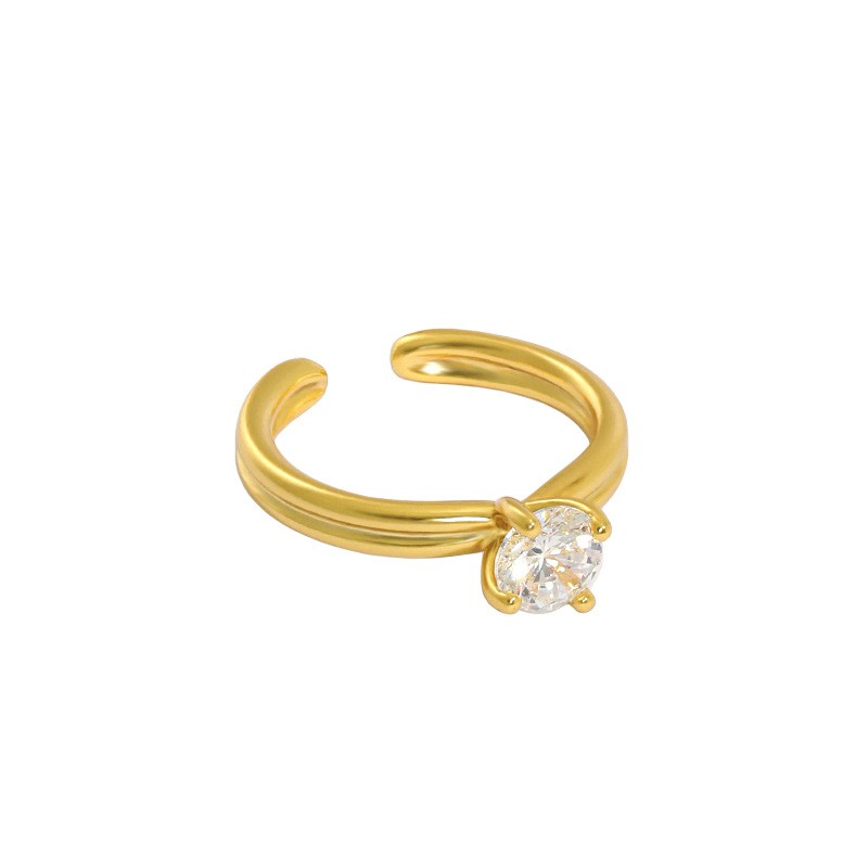 Silver Jewelry Crystal Cubic Zircon Solid Wedding Diamond Open Adjustable Simple Women Finger Ring