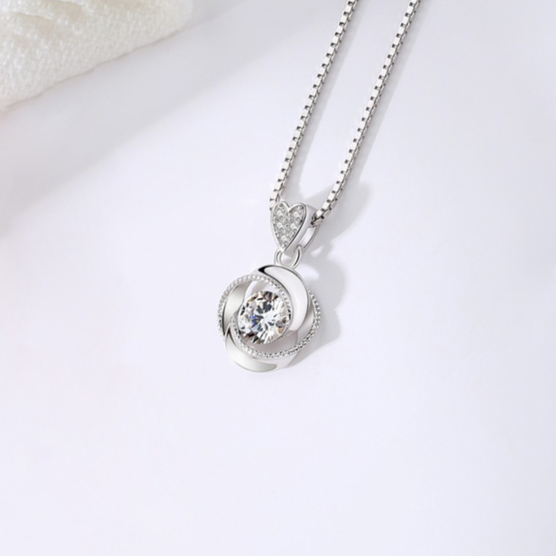 Wholesale 925 Sterling Silver Rose Gold Plated Elegant Cubic Zirconia Rose Flower Pendant Necklace 