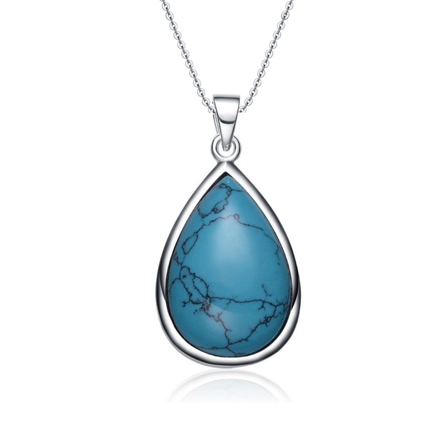 Classic Semi-precious Jewelry Women Wholesale 925 Sterling Silver Stone Pendant Turquoise Necklace