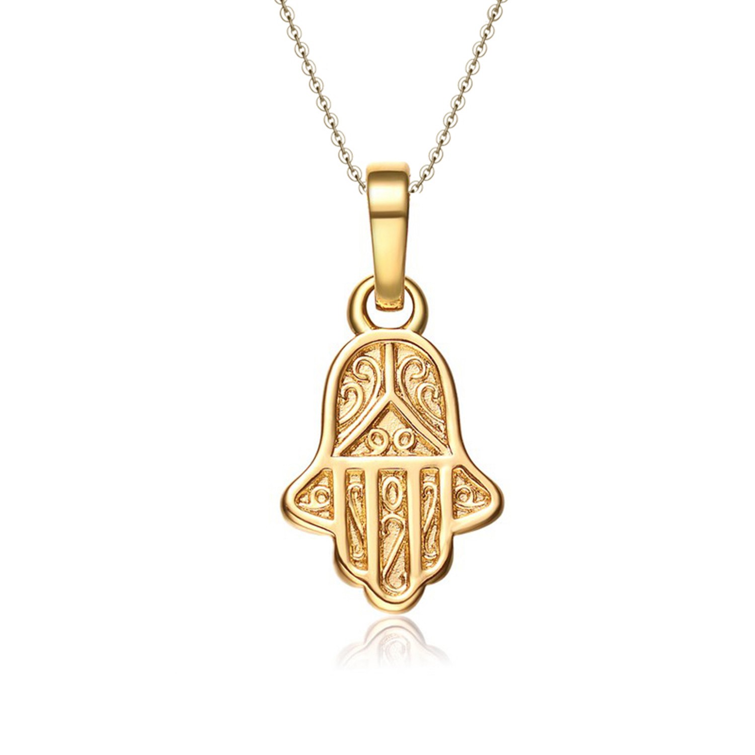 Custom 18k Gold Plated Hand Women 925 Ssterling Silver Hamsa Religious Light Pendant Necklace